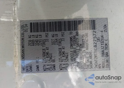 2014 Nissan Rogue Sl из США, поврежденный, VIN 5N1AT2MT7EC827572